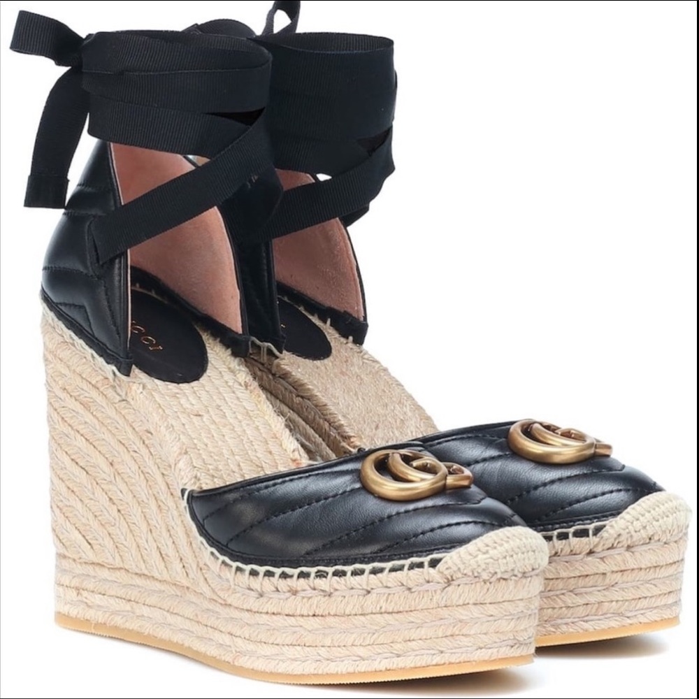GUCCI BLACK LEATHER GG SPADRILLES - Picture 3 of 6